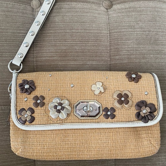Coach Natalie Floral Straw Clutch Tan and Brown Floral Wristlet - Wristlet - Picture 1 of 11